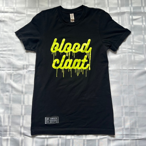Slangteez Co. ‘Blood Claat’ Black & Neon Text Unisex Graphic T-shirt - Picture 12 of 12